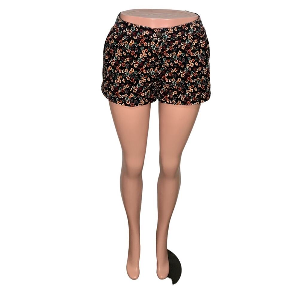 Divided by H&M Corduroy Shorts Black Mini Floral Print Multicolor Size 10